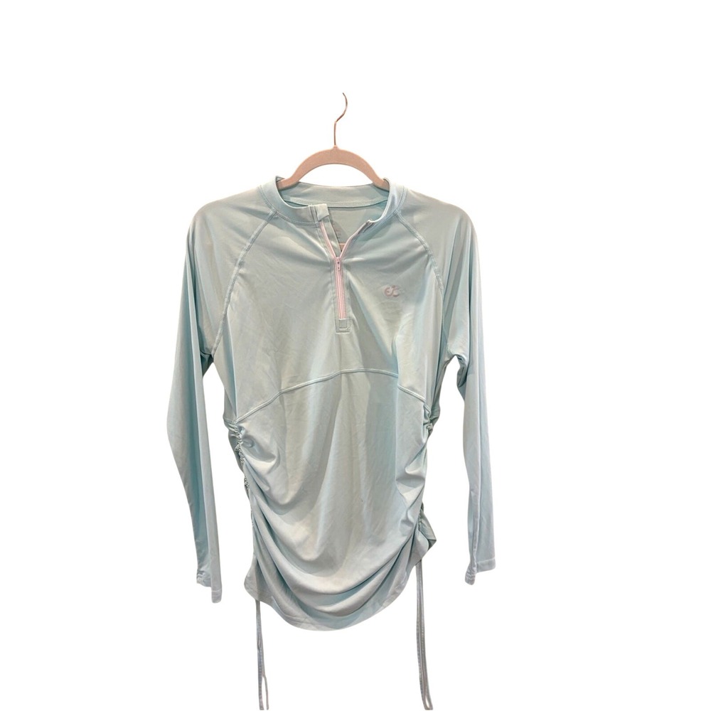 Light Blue Long-Sleeve Women's Swim Coverup with Drawstring